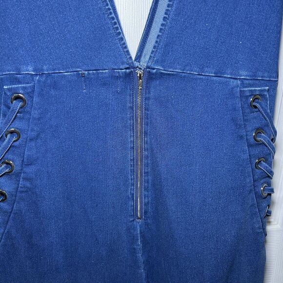 C'est Toi Women’s Plus Sleeveless V-Neck Side Tie Denim Jumpsuit Size 3XL - Picture 11 of 12
